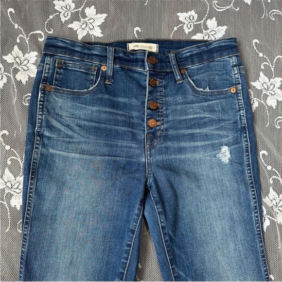 Madewell 10’’ High Rise Button Fly Skinny Jeans Raw Hem in Cordova Wash Sz 28 - Picture 3 of 14